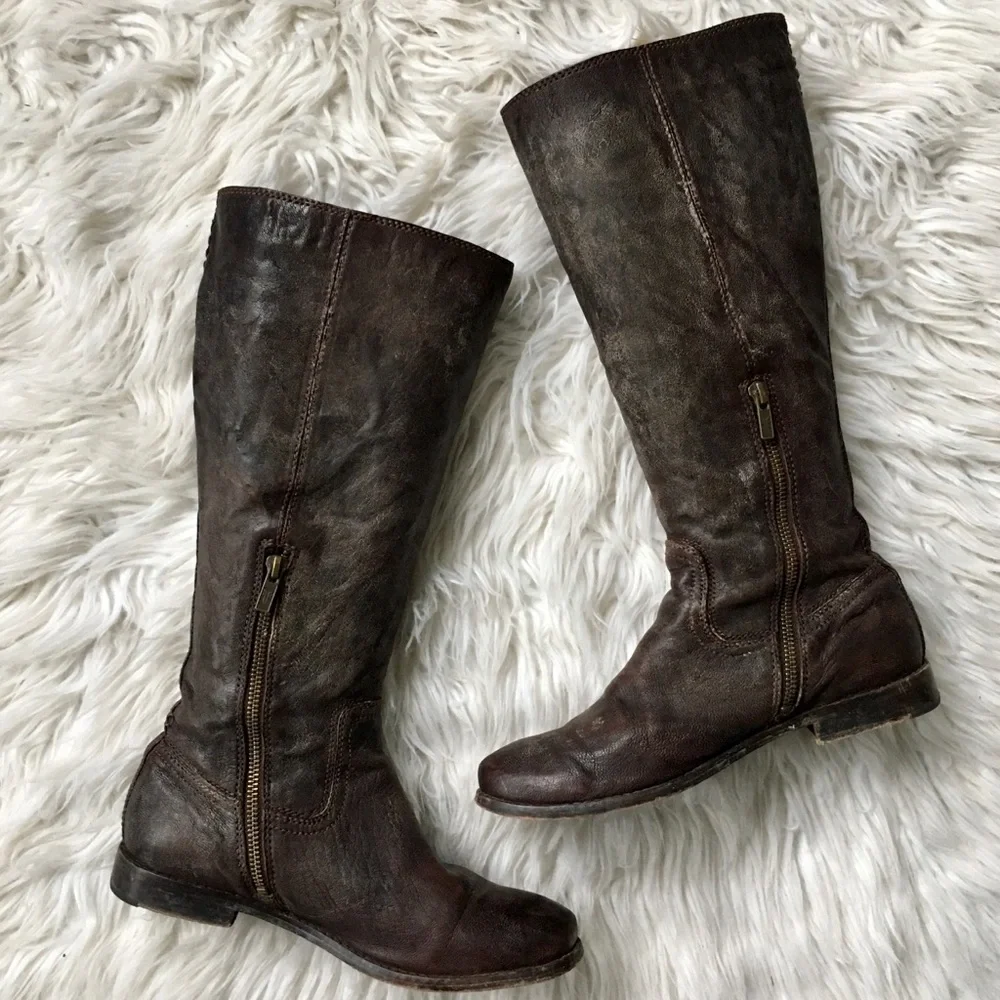 Frye Anna Inside Zip Chocolate Knee High Boots